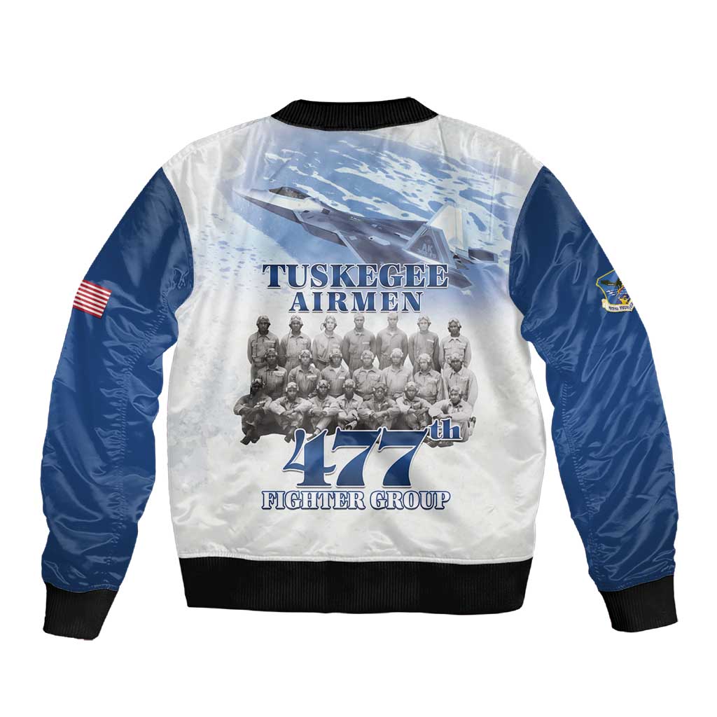 Tuskegee Airmen 477th Fighter Group Sleeve Zip Bomber Jacket Blue Heritage - African Pride