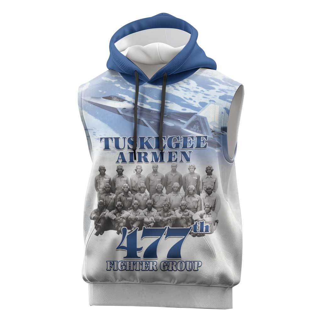 Tuskegee Airmen 477th Fighter Group Sleeveless Hoodie Blue Heritage - African Pride