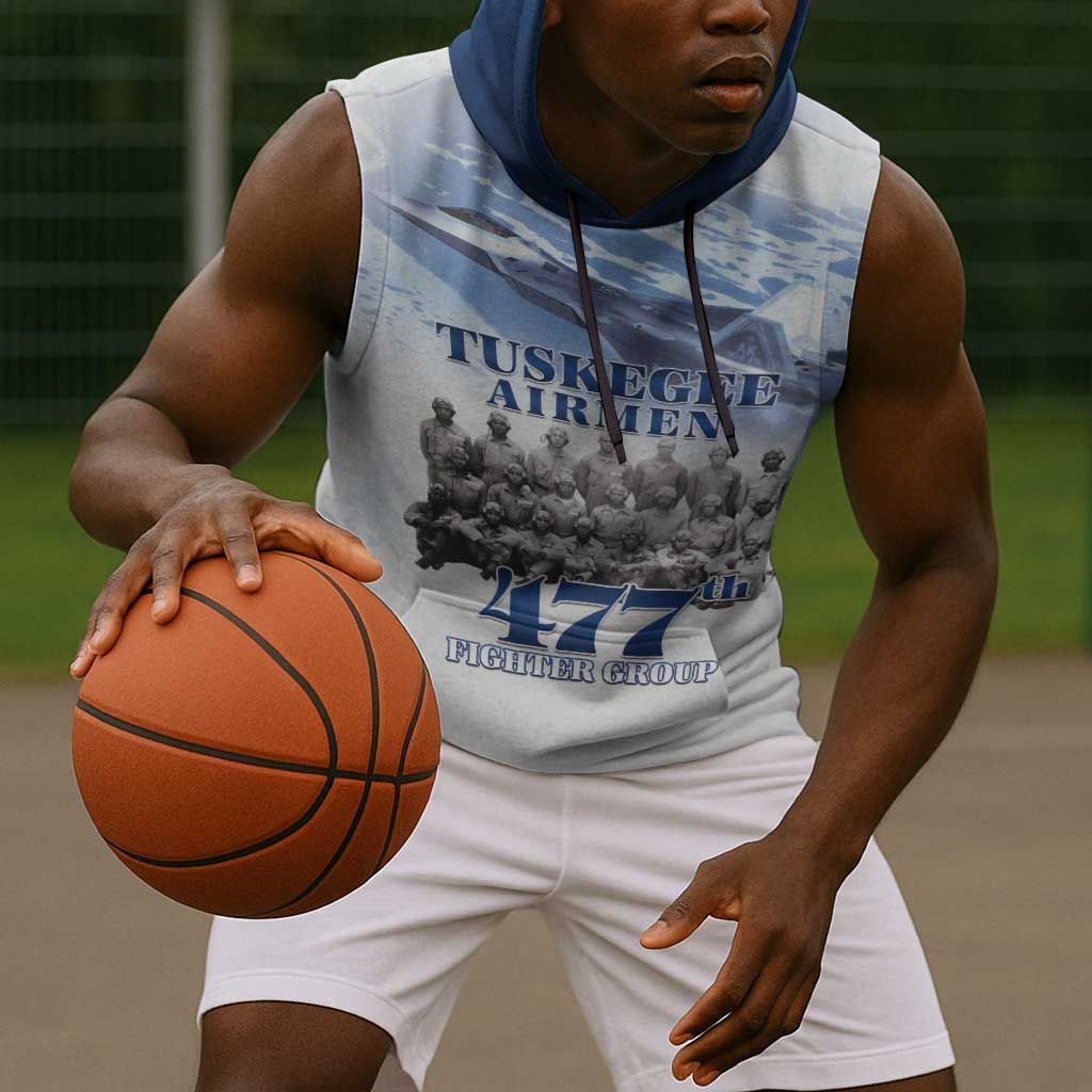 Tuskegee Airmen 477th Fighter Group Sleeveless Hoodie Blue Heritage - African Pride