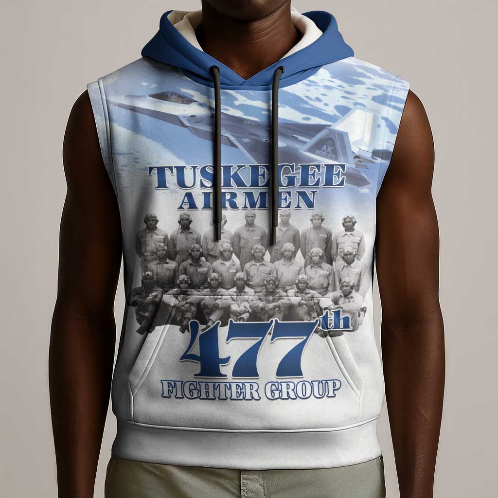 Tuskegee Airmen 477th Fighter Group Sleeveless Hoodie Blue Heritage - African Pride