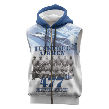 Tuskegee Airmen 477th Fighter Group Sleeveless Zip Hoodie Blue Heritage - African Pride