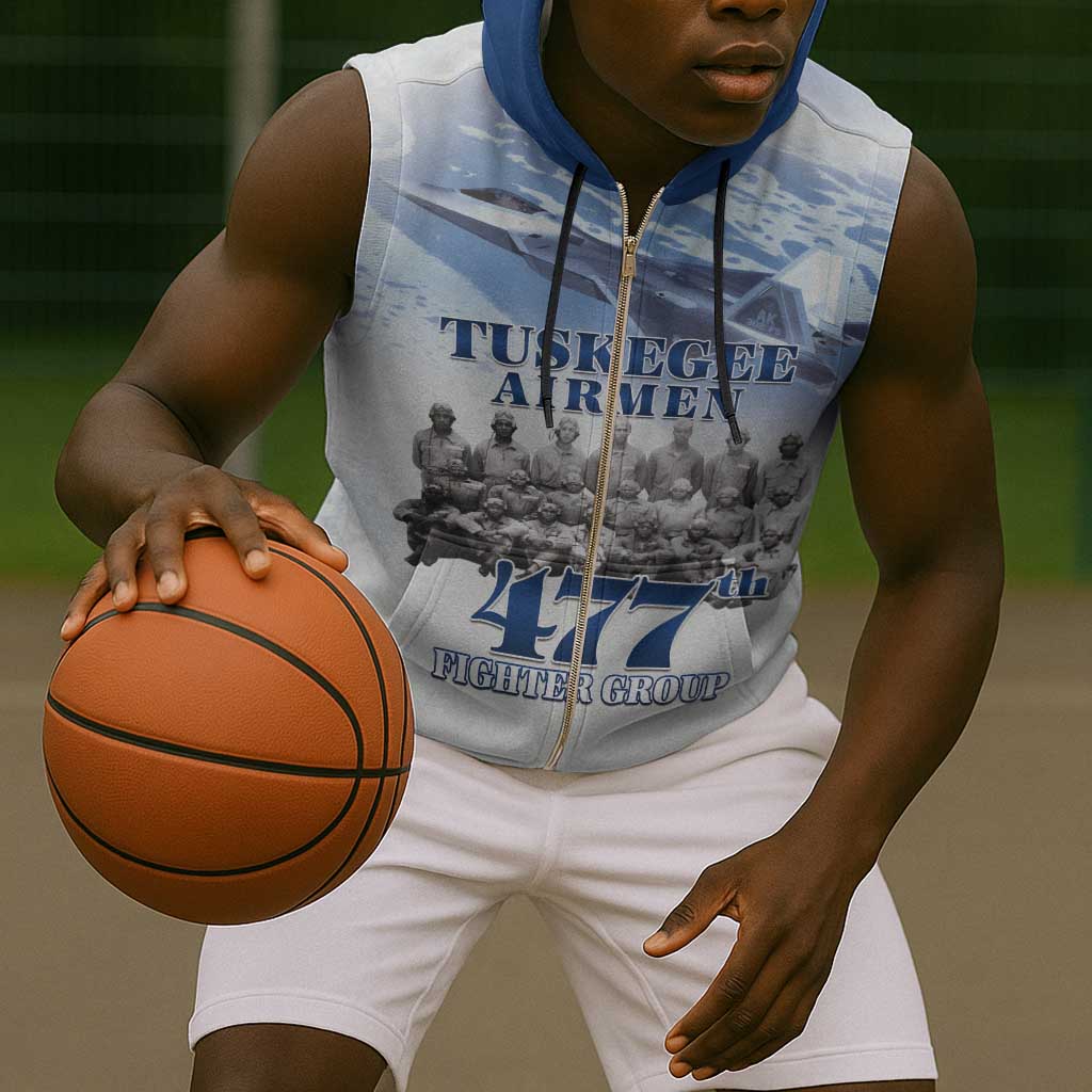 Tuskegee Airmen 477th Fighter Group Sleeveless Zip Hoodie Blue Heritage - African Pride