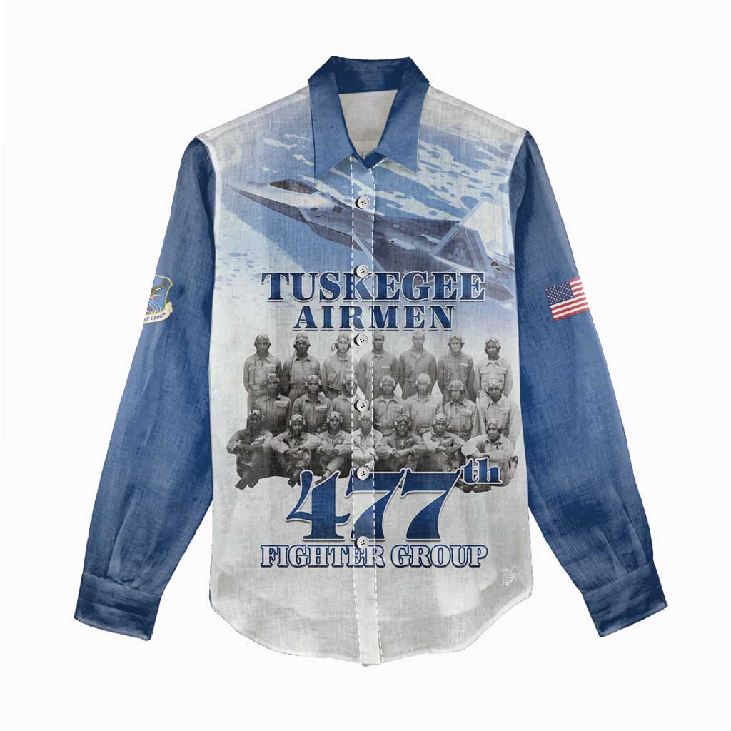 Tuskegee Airmen 477th Fighter Group Women Casual Shirt Blue Heritage - African Pride