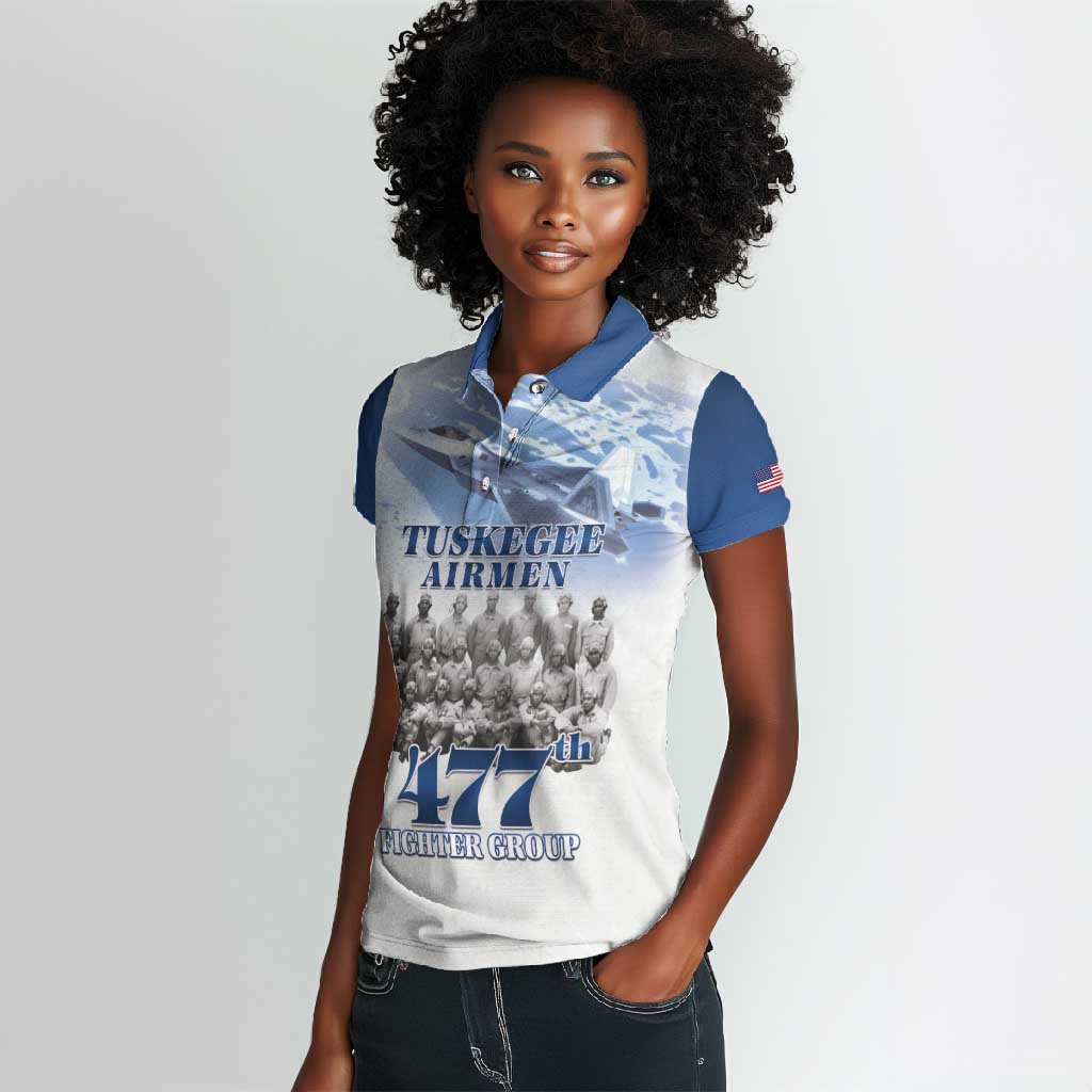 Tuskegee Airmen 477th Fighter Group Women Polo Shirt Blue Heritage - African Pride