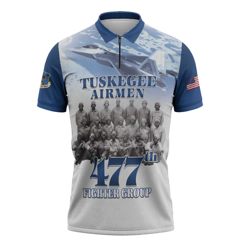 Blue Heritage Tuskegee Airmen Zipper Polo Shirt 477th Fighter Group