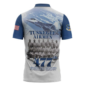 Blue Heritage Tuskegee Airmen Zipper Polo Shirt 477th Fighter Group