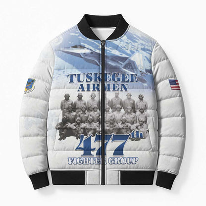 Tuskegee Airmen 477th Fighter Group Bomber Puffer Jacket Blue Sky Heritage