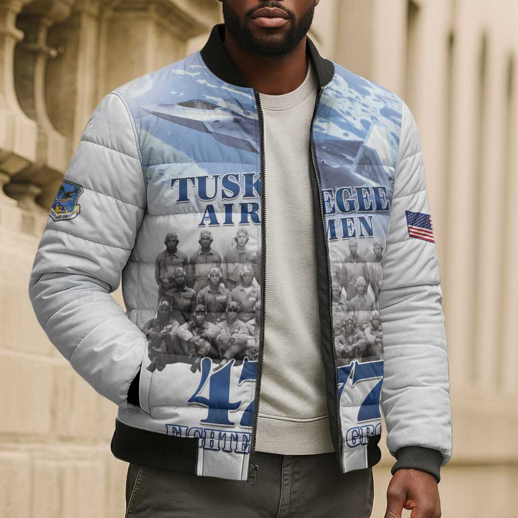Tuskegee Airmen 477th Fighter Group Bomber Puffer Jacket Blue Sky Heritage