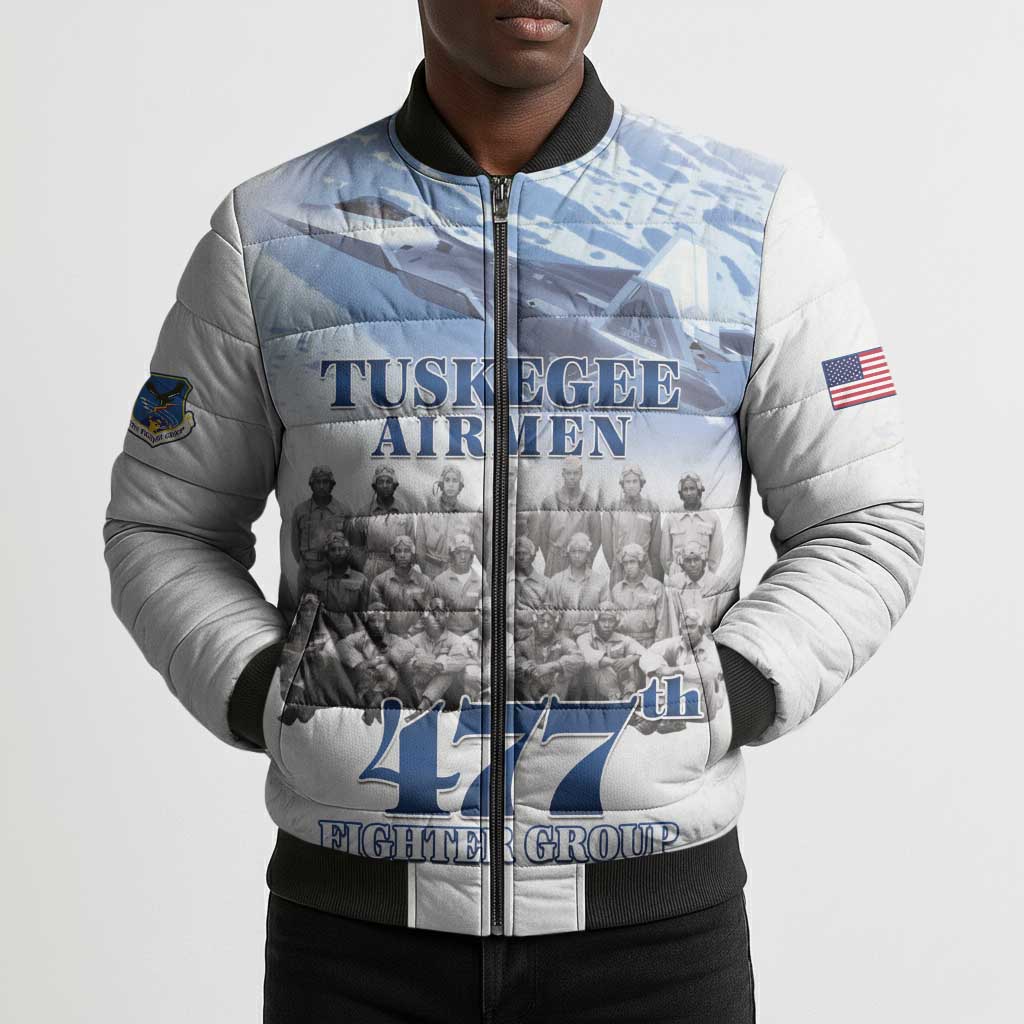 Tuskegee Airmen 477th Fighter Group Bomber Puffer Jacket Blue Sky Heritage