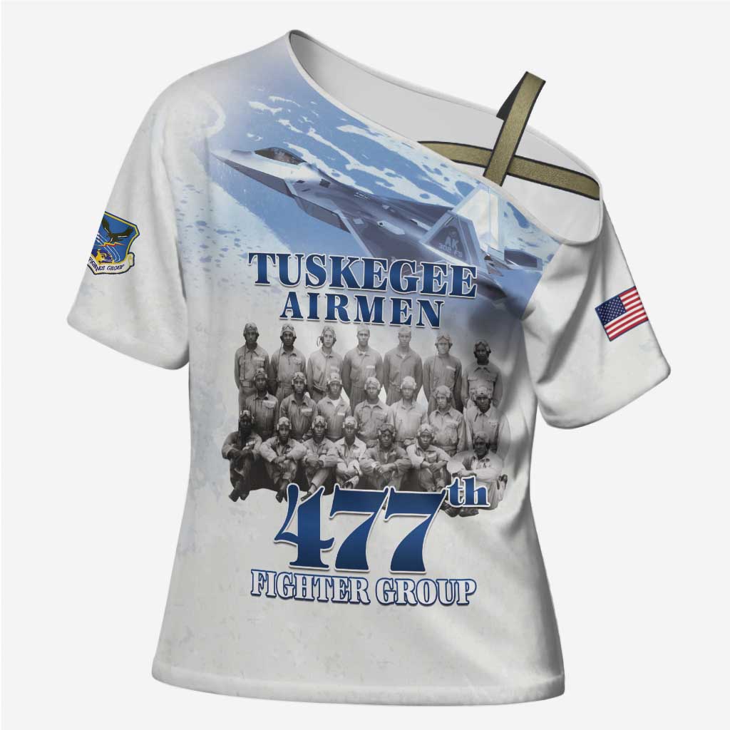 Tuskegee Airmen 477th Fighter Group Cross Shoulder Shirt Blue Sky Heritage