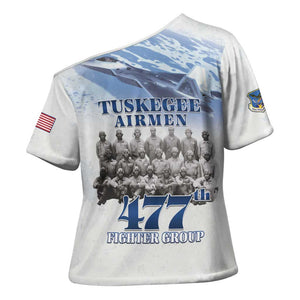 Tuskegee Airmen 477th Fighter Group Cross Shoulder Shirt Blue Sky Heritage
