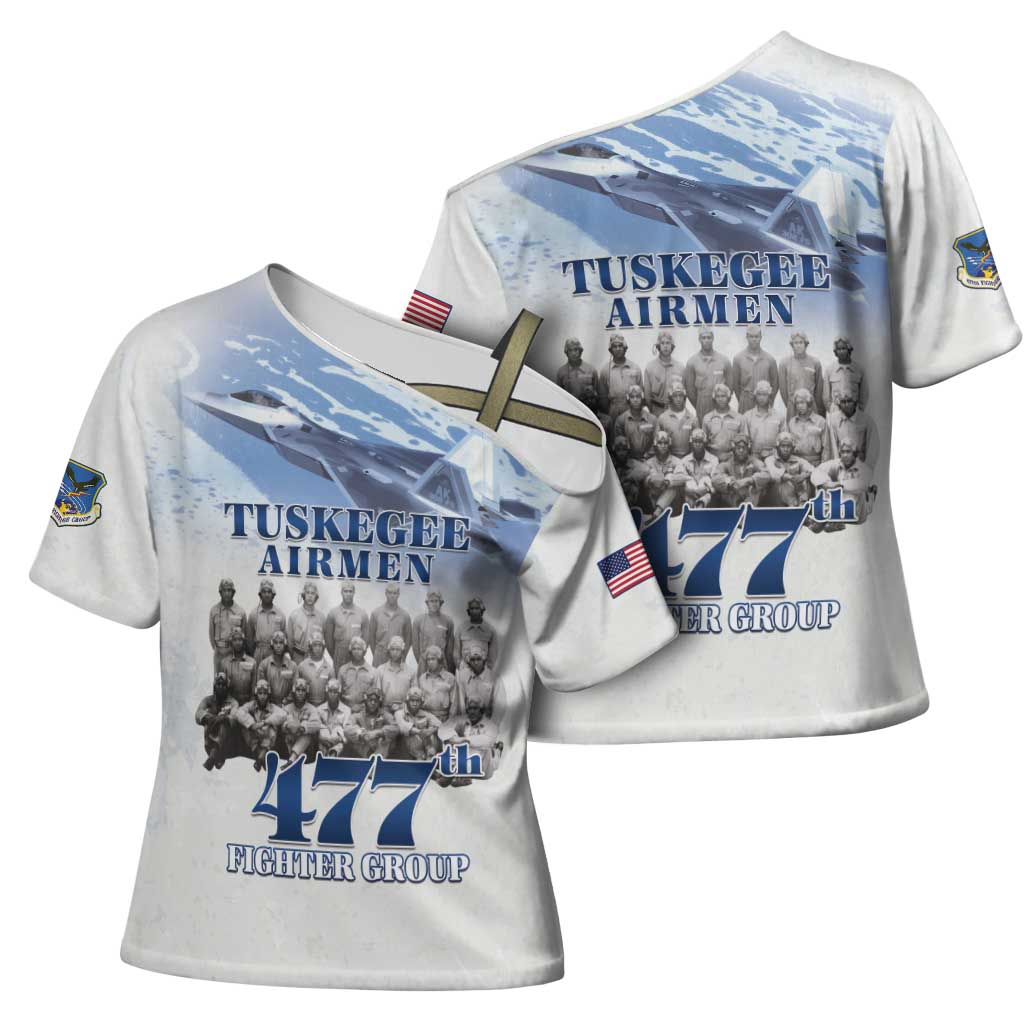 Tuskegee Airmen 477th Fighter Group Cross Shoulder Shirt Blue Sky Heritage