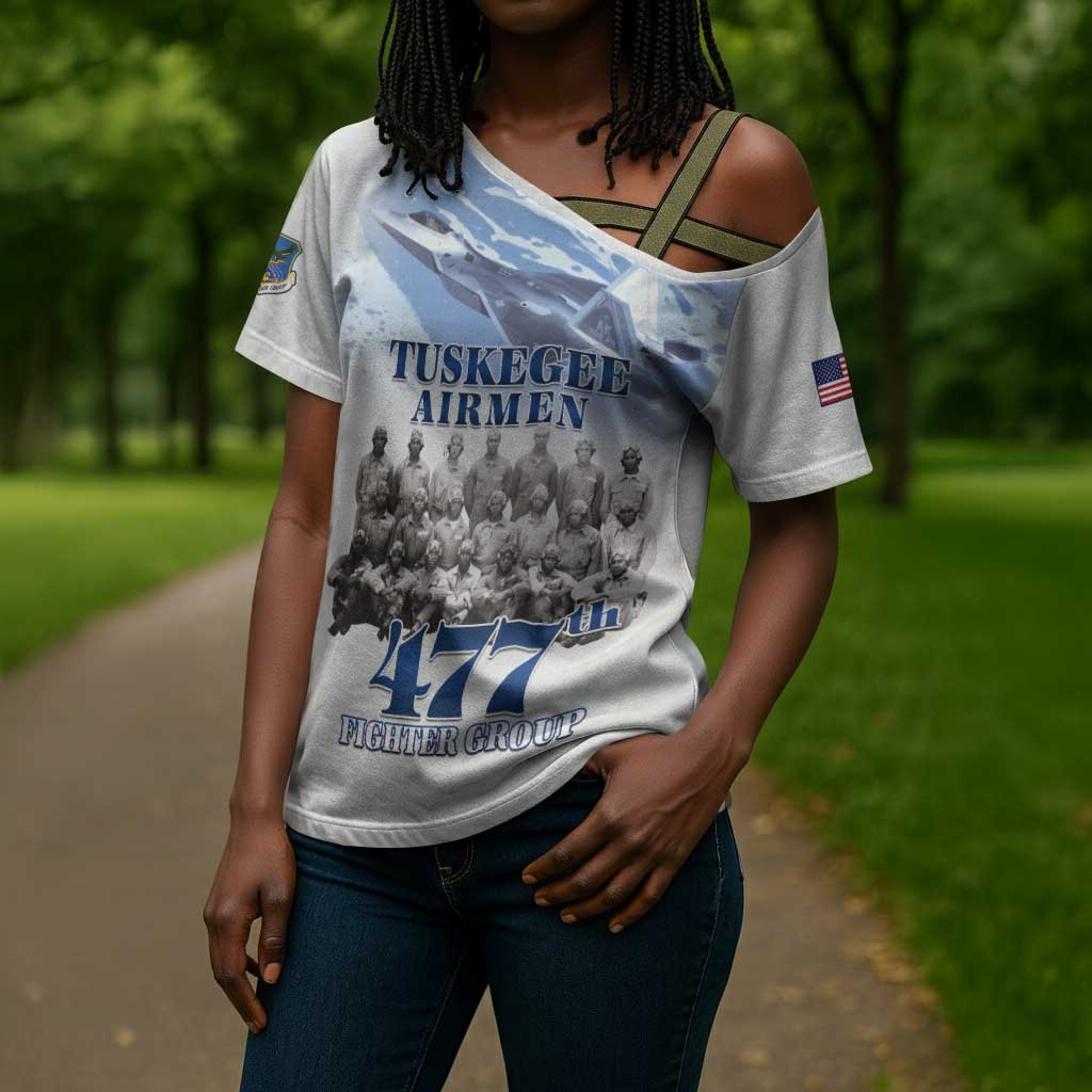 Tuskegee Airmen 477th Fighter Group Cross Shoulder Shirt Blue Sky Heritage
