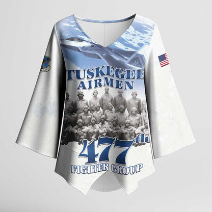 Tuskegee Airmen 477th Fighter Group Kimono Sleeve Blouse Blue Sky Heritage