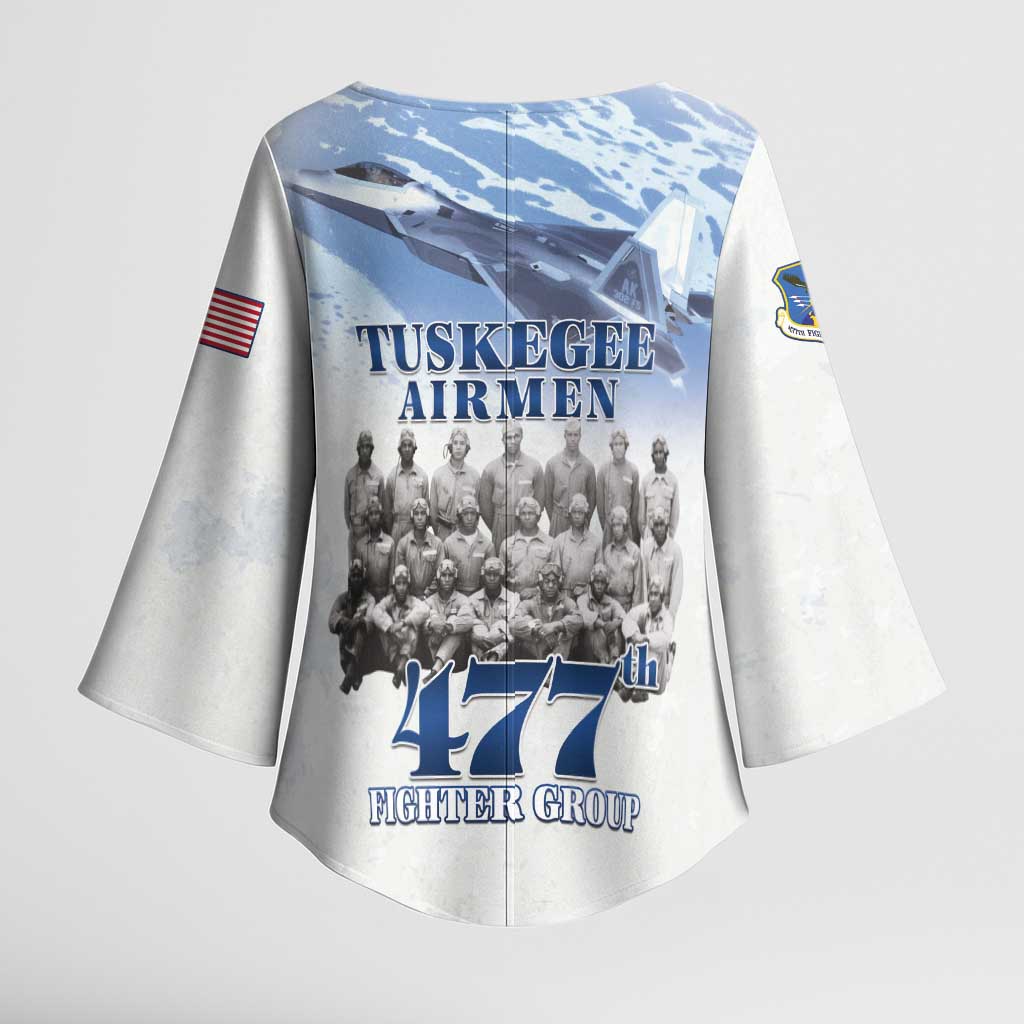 Tuskegee Airmen 477th Fighter Group Kimono Sleeve Blouse Blue Sky Heritage