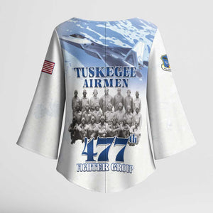 Tuskegee Airmen 477th Fighter Group Kimono Sleeve Blouse Blue Sky Heritage