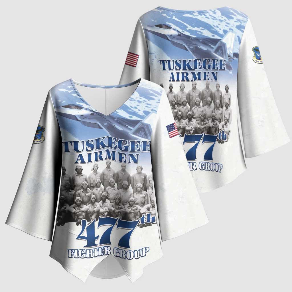 Tuskegee Airmen 477th Fighter Group Kimono Sleeve Blouse Blue Sky Heritage