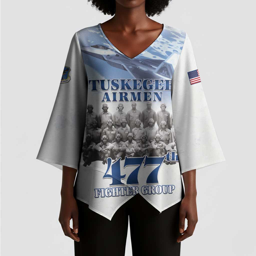 Tuskegee Airmen 477th Fighter Group Kimono Sleeve Blouse Blue Sky Heritage