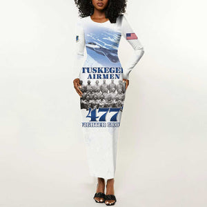 Tuskegee Airmen WWII Heroes Long Sleeve Bodycon Dress 477th Fighter Group - African Pride