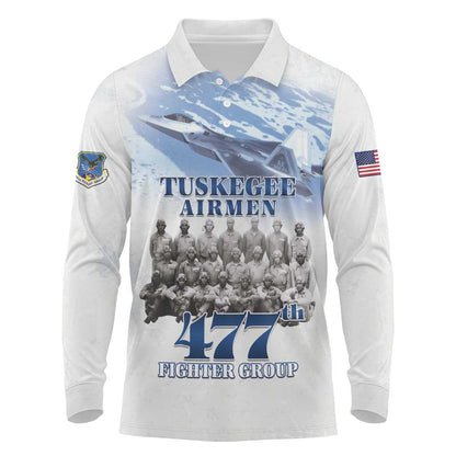 Tuskegee Airmen WWII Heroes Long Sleeve Polo Shirt 477th Fighter Group - African Pride