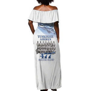 Tuskegee Airmen WWII Heroes Off Shoulder Maxi Dress 477th Fighter Group - African Pride