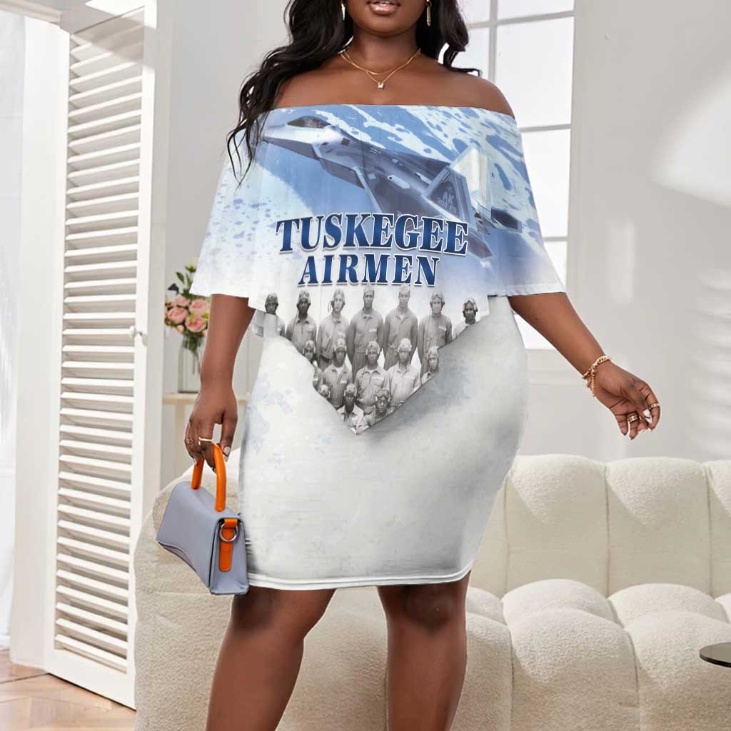Tuskegee Airmen WWII Heroes Off Shoulder Short Dress 477th Fighter Group - African Pride
