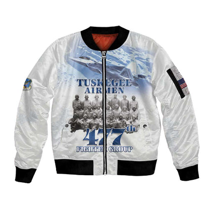 Tuskegee Airmen WWII Heroes Sleeve Zip Bomber Jacket 477th Fighter Group - African Pride