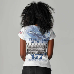 Tuskegee Airmen WWII Heroes Women V-Neck T-Shirt 477th Fighter Group - African Pride