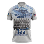 Tuskegee Airmen 477th Fighter Group Zipper Polo Shirt Blue Sky Heritage
