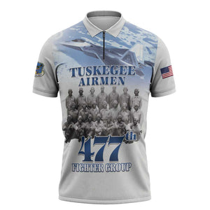 Tuskegee Airmen 477th Fighter Group Zipper Polo Shirt Blue Sky Heritage