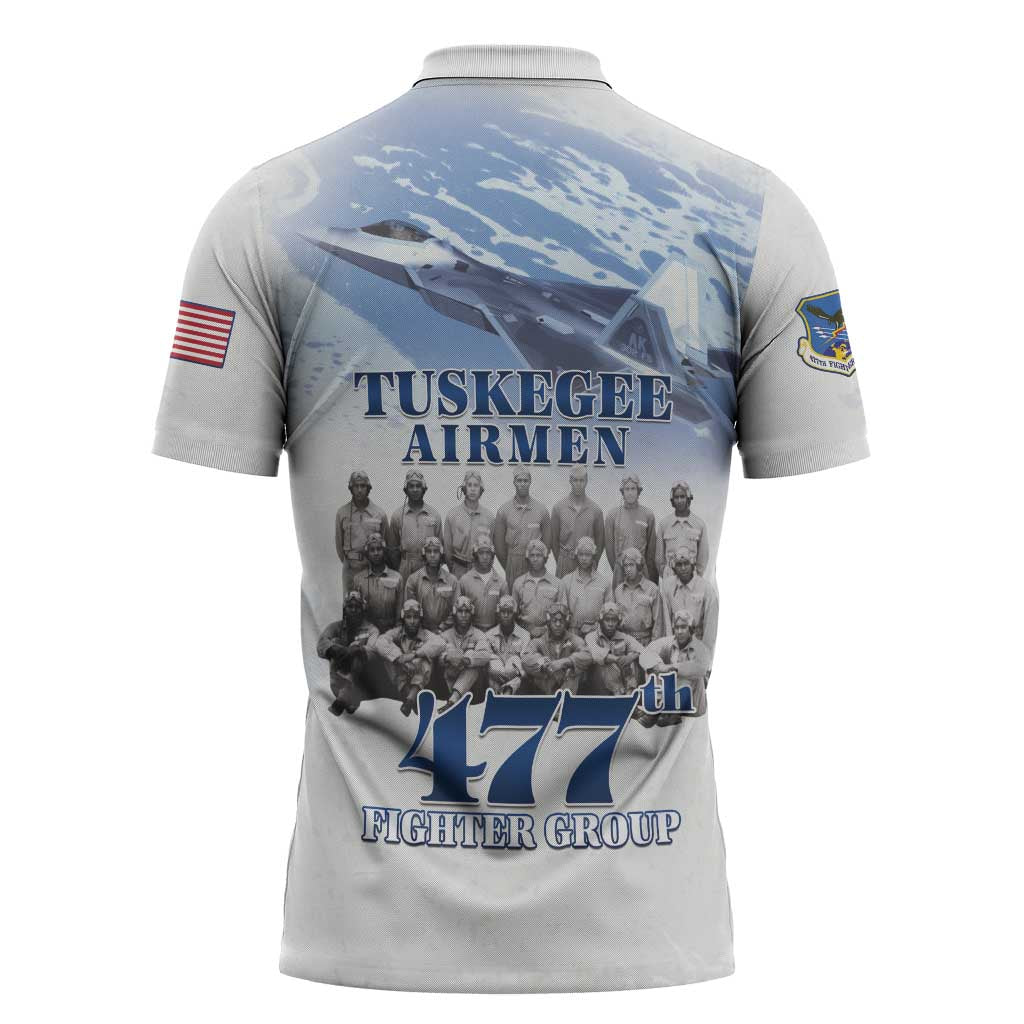 Tuskegee Airmen 477th Fighter Group Zipper Polo Shirt Blue Sky Heritage