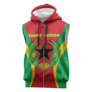 Personalised Afro Cape Verde (1975-1992) Sleeveless Zip Hoodie Mix African Pattern - African Pride