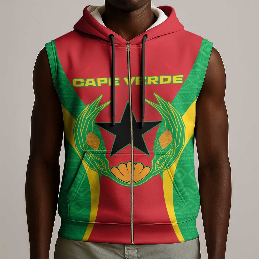 Personalised Afro Cape Verde (1975-1992) Sleeveless Zip Hoodie Mix African Pattern - African Pride