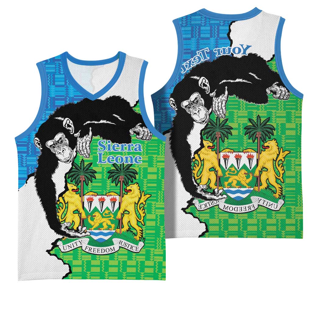 Personalised Afro Sierra Leone Basketball Jersey Chimpanzee Mix African Pattern - African Pride