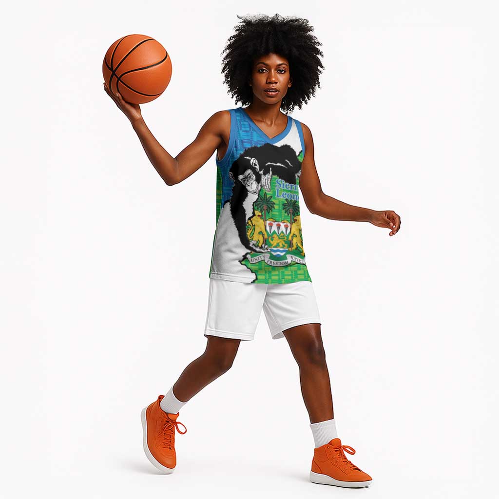 Personalised Afro Sierra Leone Basketball Jersey Chimpanzee Mix African Pattern - African Pride
