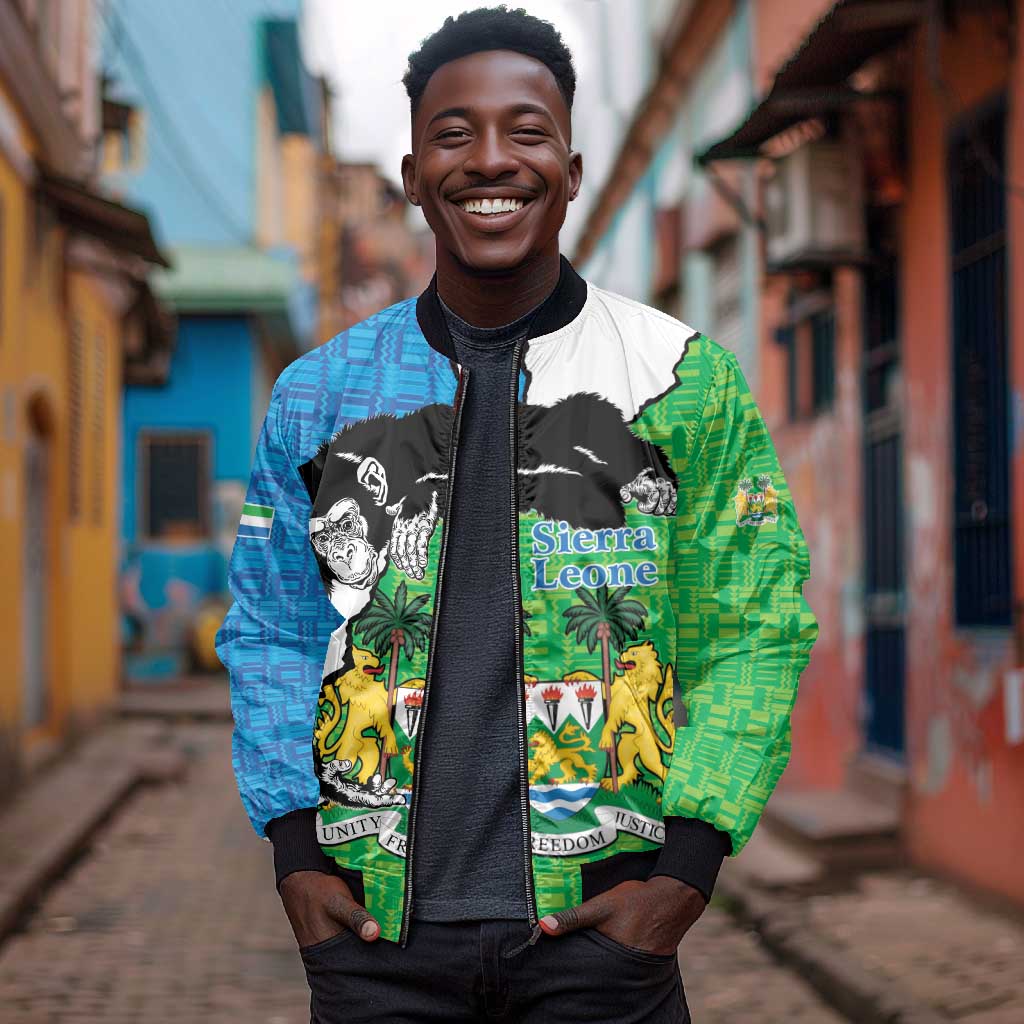 Personalised Afro Sierra Leone Bomber Jacket Chimpanzee Mix African Pattern