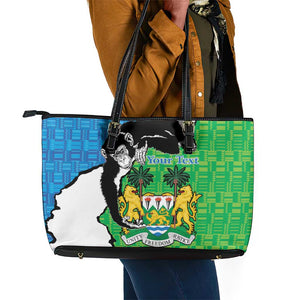Personalised Afro Sierra Leone Leather Tote Bag Chimpanzee Mix African Pattern