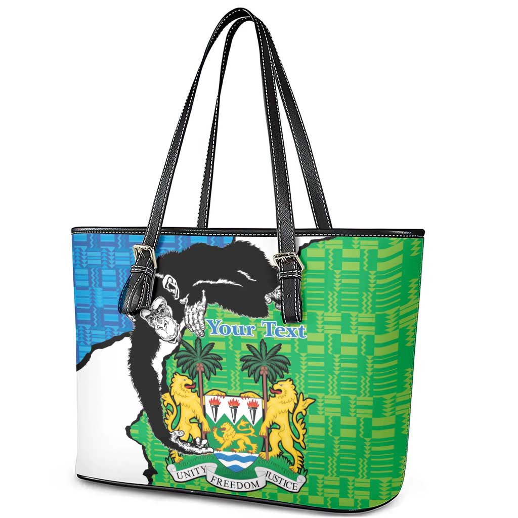 Personalised Afro Sierra Leone Leather Tote Bag Chimpanzee Mix African Pattern