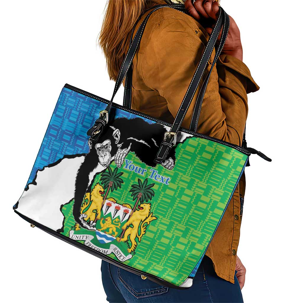 Personalised Afro Sierra Leone Leather Tote Bag Chimpanzee Mix African Pattern