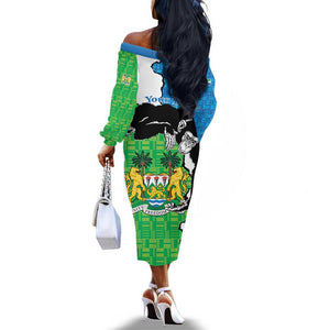 Personalised Afro Sierra Leone Off The Shoulder Long Sleeve Dress Chimpanzee Mix African Pattern