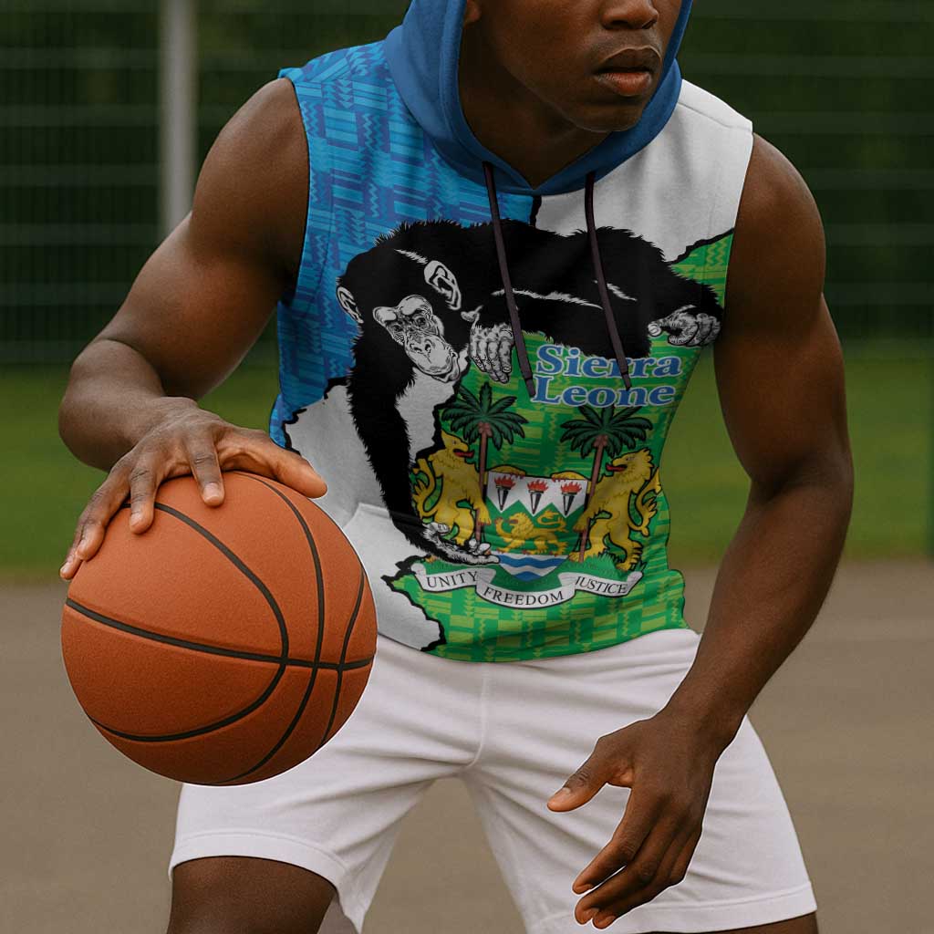 Personalised Afro Sierra Leone Sleeveless Hoodie Chimpanzee Mix African Pattern - African Pride