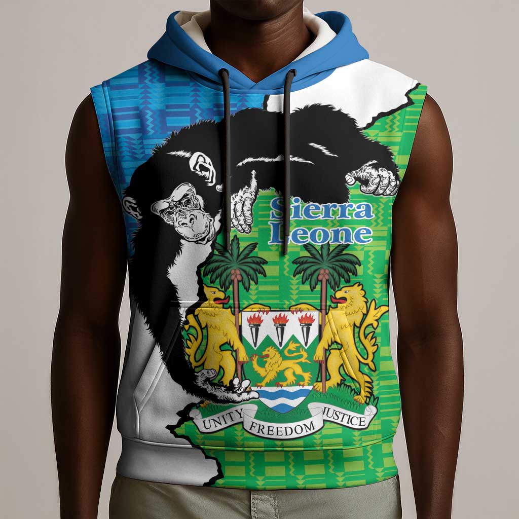 Personalised Afro Sierra Leone Sleeveless Hoodie Chimpanzee Mix African Pattern - African Pride