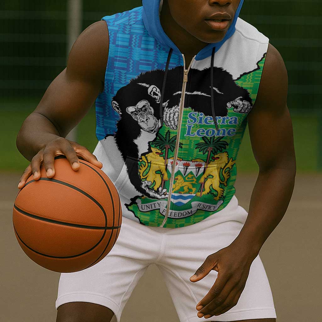 Personalised Afro Sierra Leone Sleeveless Zip Hoodie Chimpanzee Mix African Pattern - African Pride