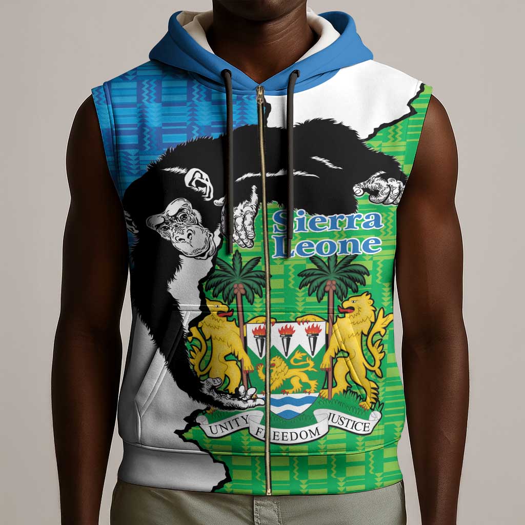 Personalised Afro Sierra Leone Sleeveless Zip Hoodie Chimpanzee Mix African Pattern - African Pride