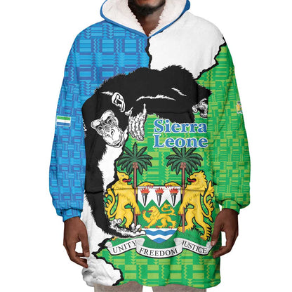 Personalised Afro Sierra Leone Wearable Blanket Hoodie Chimpanzee Mix African Pattern