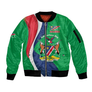 Personalised Namibia Sleeve Zip Bomber Jacket 35th Anniversary Independence Day