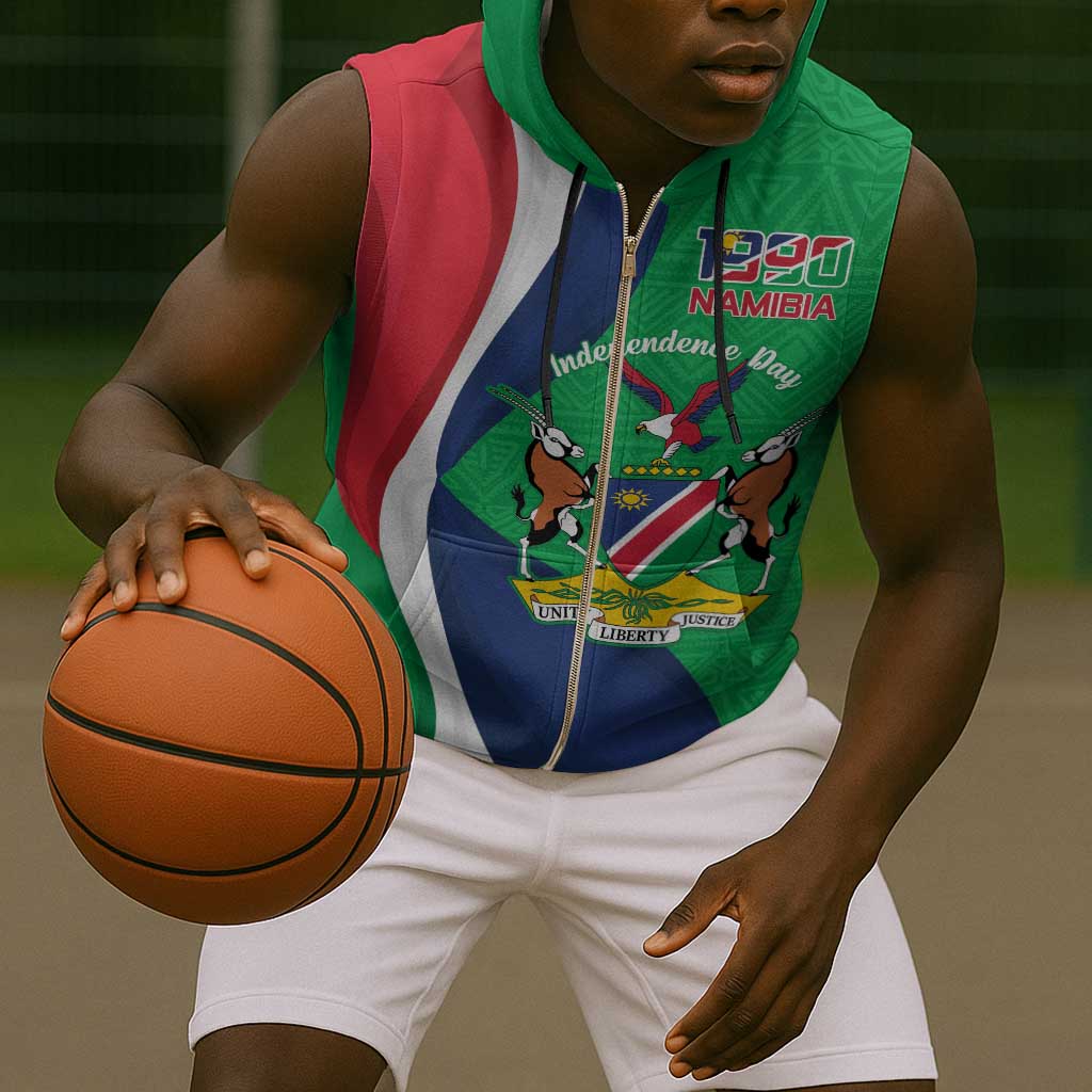 Personalised Namibia Sleeveless Zip Hoodie 35th Anniversary Independence Day - African Pride
