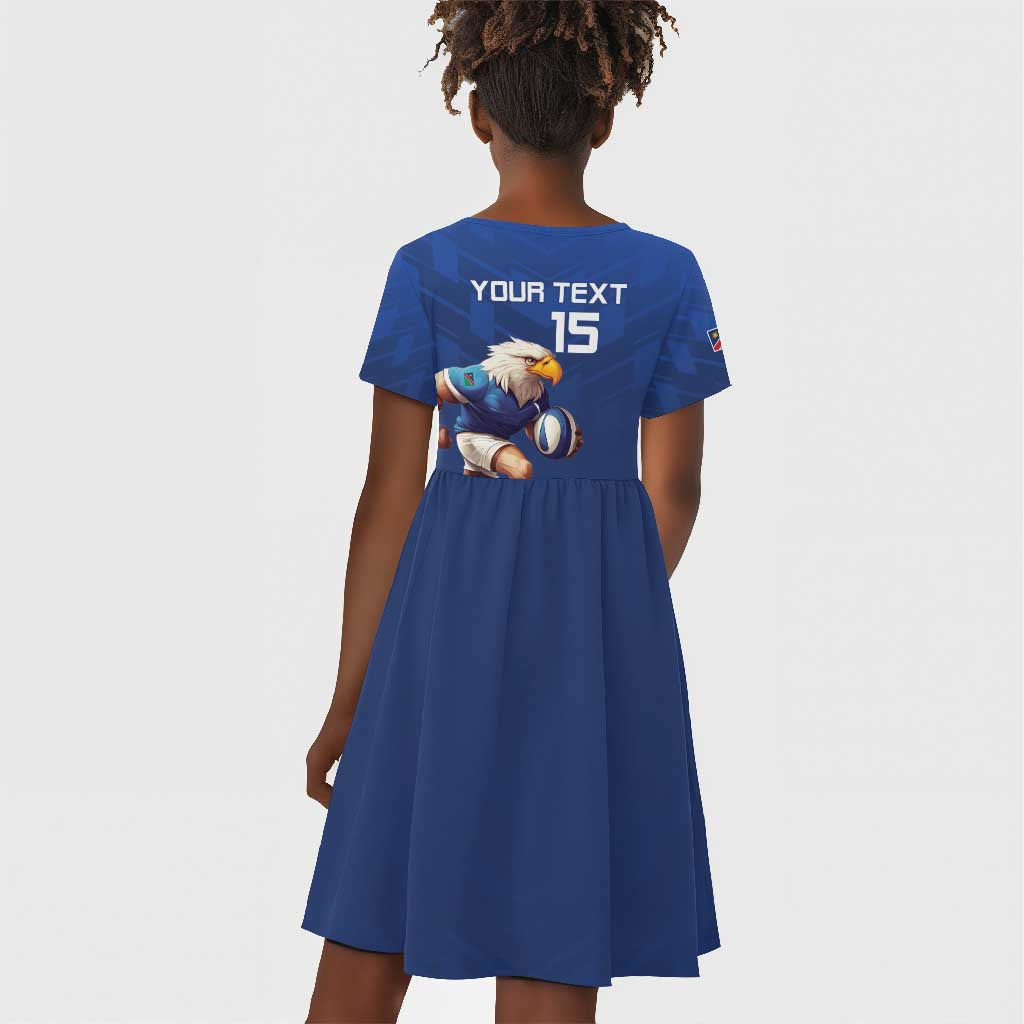 Namibia Rugby Custom Kid Short Sleeve Dress Eagle Mascot - Sporty Style