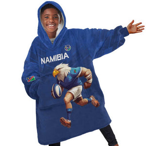 Namibia Rugby Custom Kid Wearable Blanket Hoodie Eagle Mascot - Sporty Style