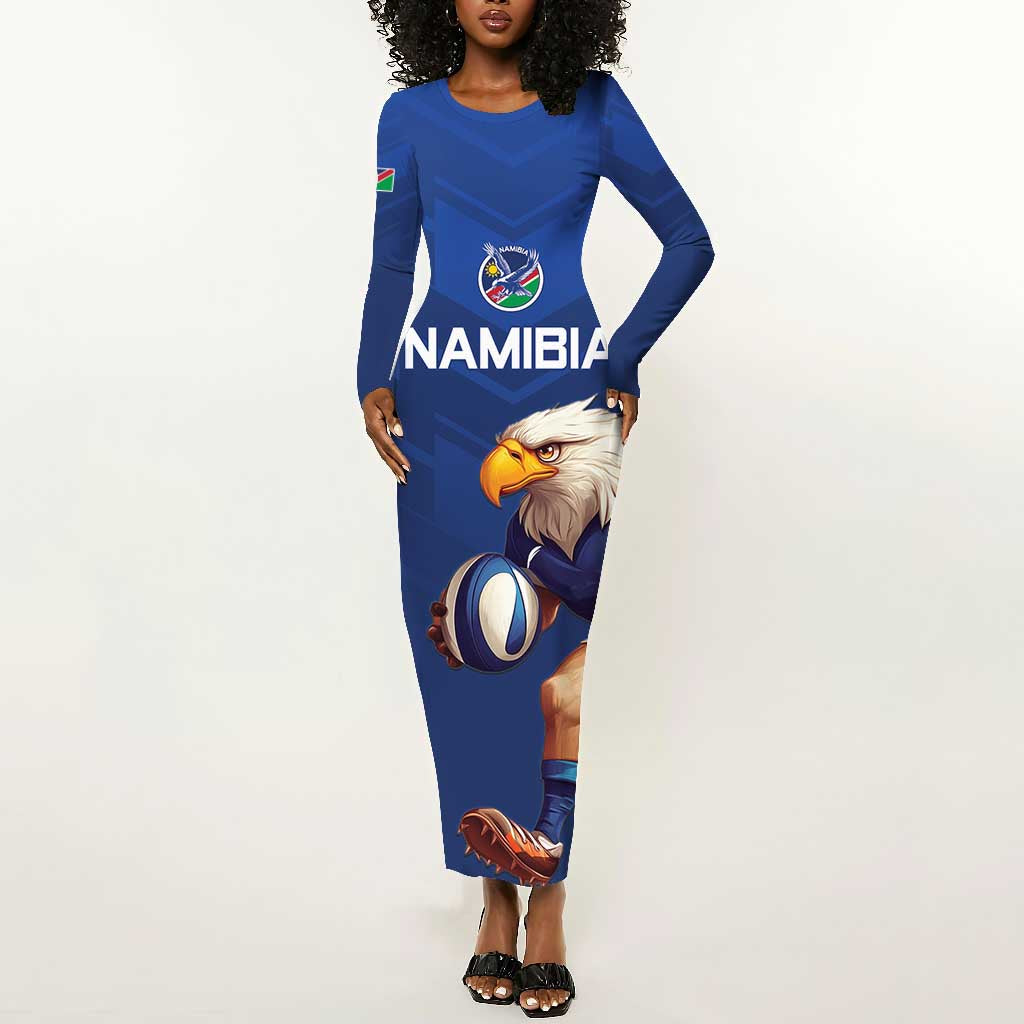 Namibia Rugby Custom Long Sleeve Bodycon Dress Eagle Mascot - Sporty Style LT15